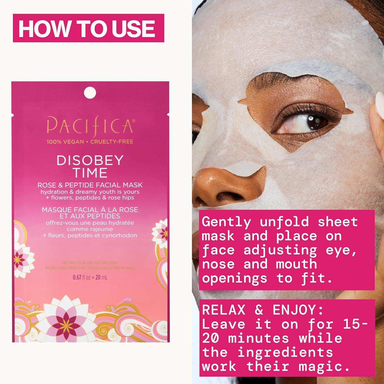 imagePacifica Disobey Time Rose ampamp Peptide Facial Sheet Mask 6PACK Hydrating AntiAging Mask for Fine Lines ampamp Dry Skin Infused wHyaluronic Acid ampamp Chamomile Clean Vegan ampamp CrueltyFree Dermatologist Tested