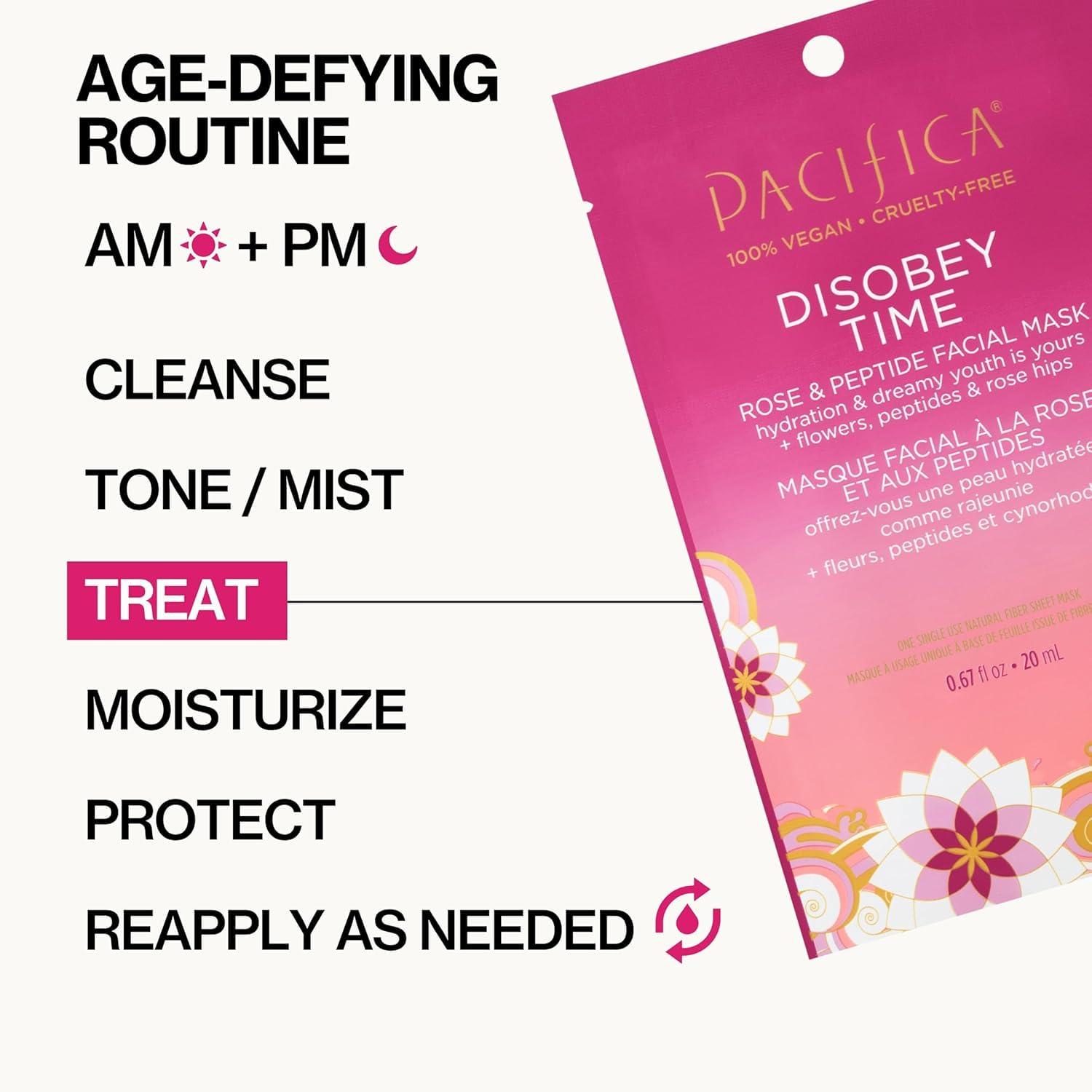 imagePacifica Disobey Time Rose ampamp Peptide Facial Sheet Mask 6PACK Hydrating AntiAging Mask for Fine Lines ampamp Dry Skin Infused wHyaluronic Acid ampamp Chamomile Clean Vegan ampamp CrueltyFree Dermatologist Tested