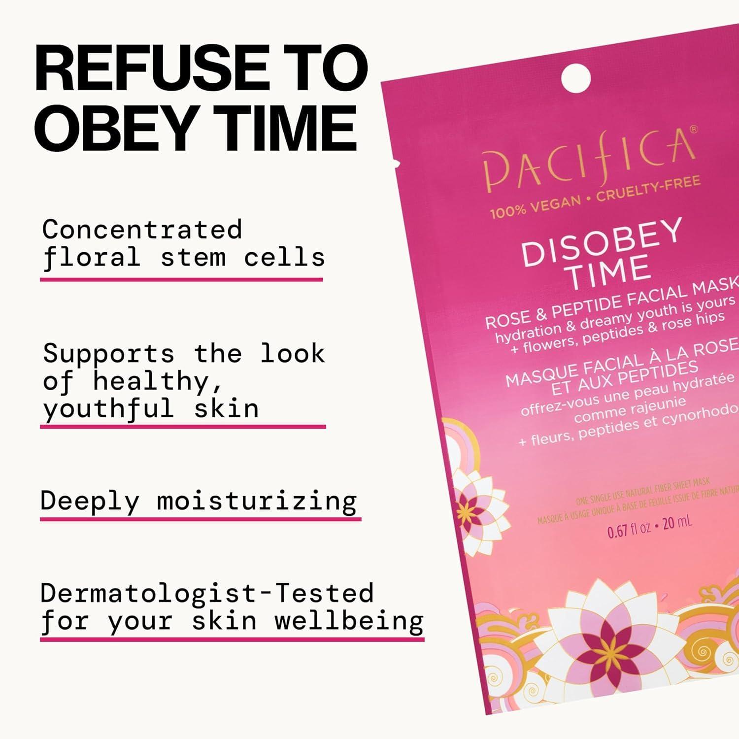 imagePacifica Disobey Time Rose ampamp Peptide Facial Sheet Mask 6PACK Hydrating AntiAging Mask for Fine Lines ampamp Dry Skin Infused wHyaluronic Acid ampamp Chamomile Clean Vegan ampamp CrueltyFree Dermatologist Tested