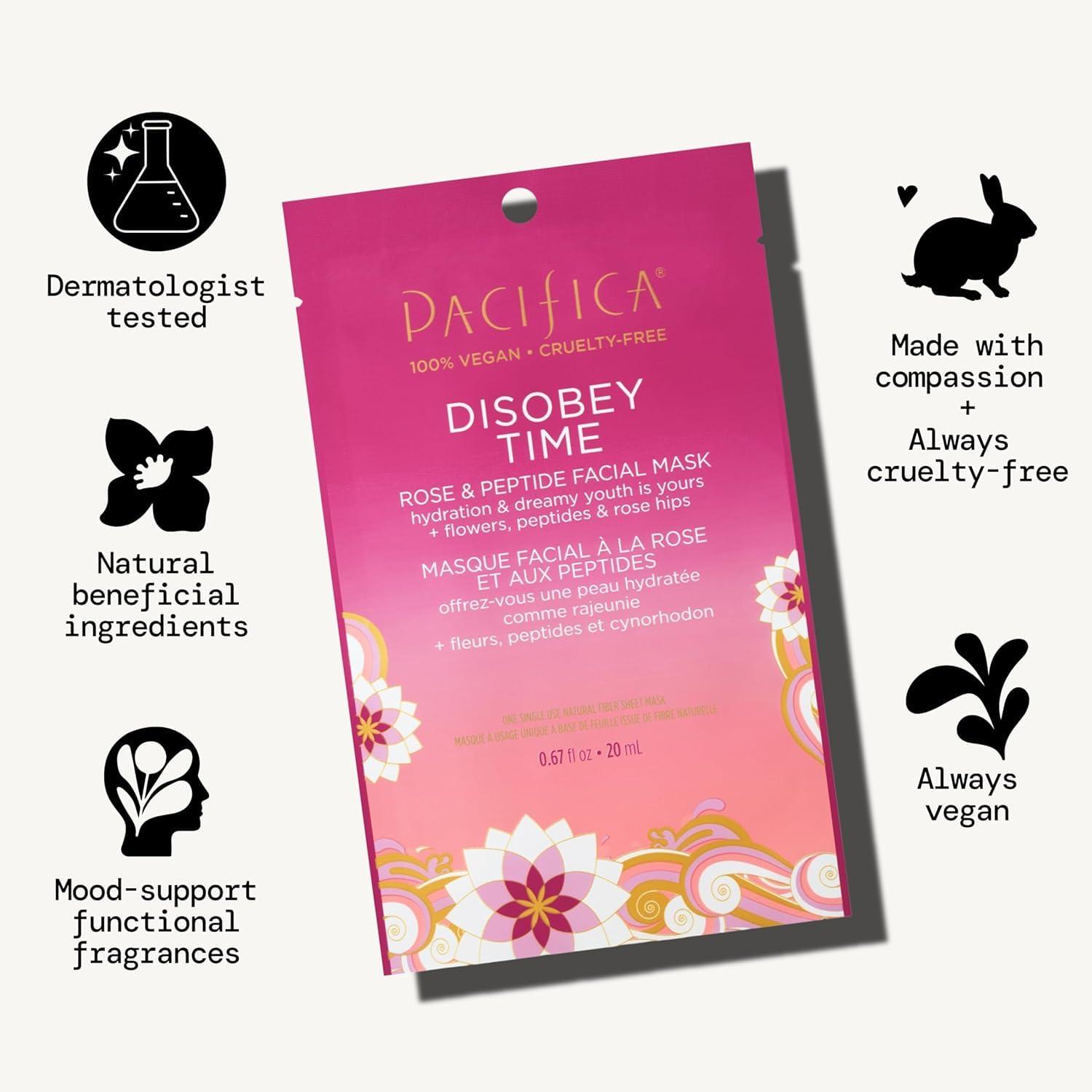 imagePacifica Disobey Time Rose ampamp Peptide Facial Sheet Mask 6PACK Hydrating AntiAging Mask for Fine Lines ampamp Dry Skin Infused wHyaluronic Acid ampamp Chamomile Clean Vegan ampamp CrueltyFree Dermatologist Tested