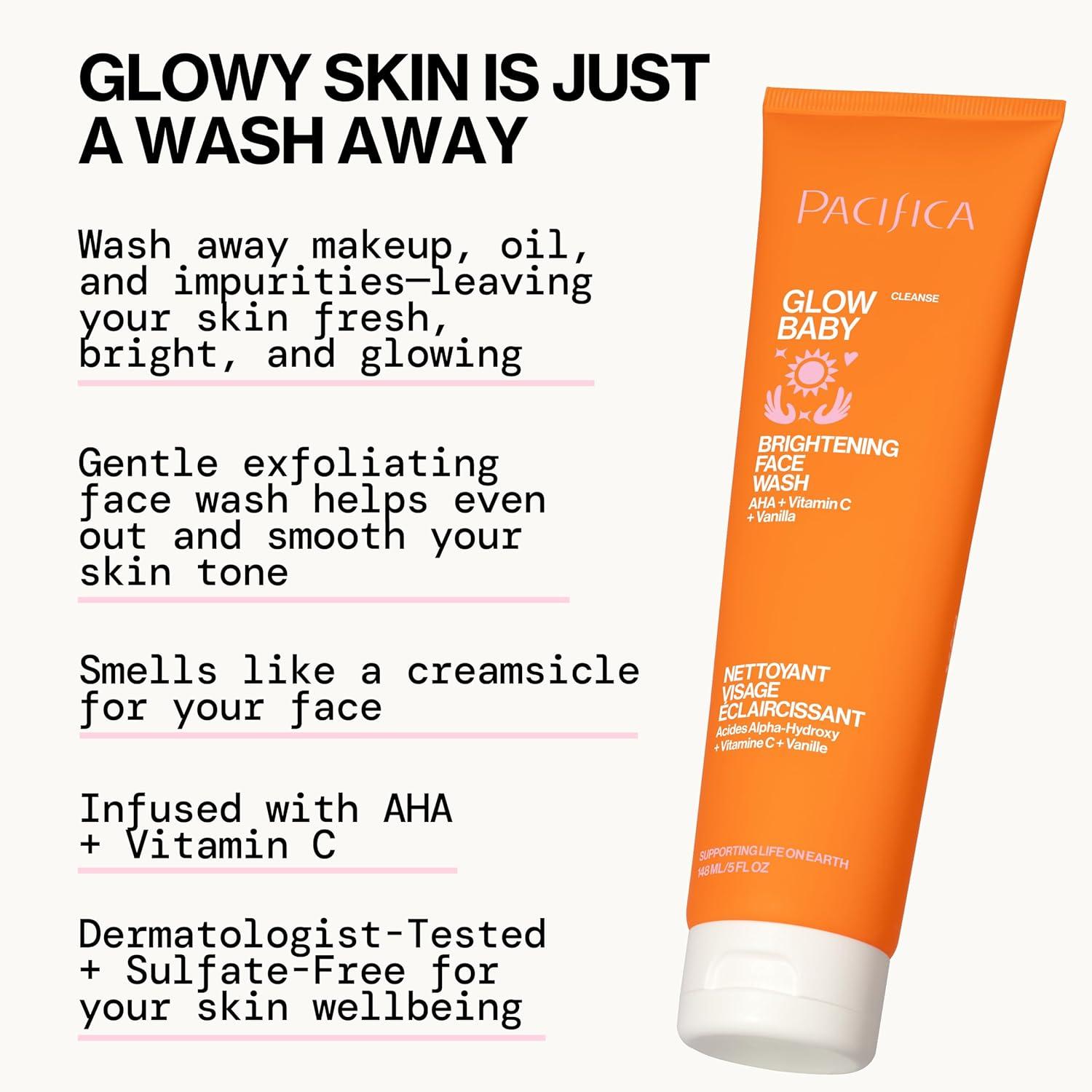 imagePacifica Face Wash Duo Glow Baby Vitamin C Brightening Cleanser Sea Foam Gentle Cleanser Daily Exfoliating Face Wash Set for All Skin Types SulfateFree Vegan