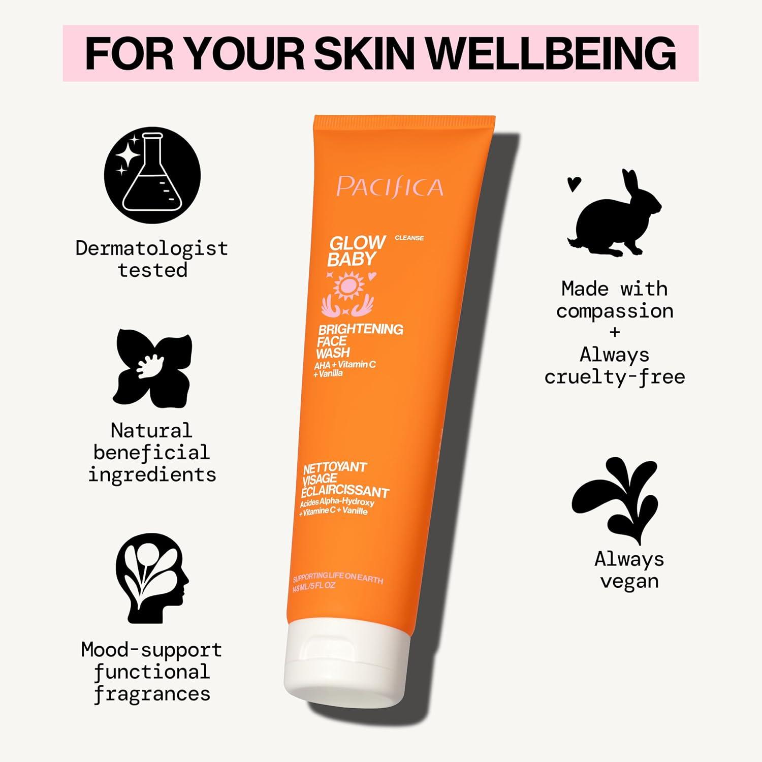 imagePacifica Face Wash Duo Glow Baby Vitamin C Brightening Cleanser Sea Foam Gentle Cleanser Daily Exfoliating Face Wash Set for All Skin Types SulfateFree Vegan