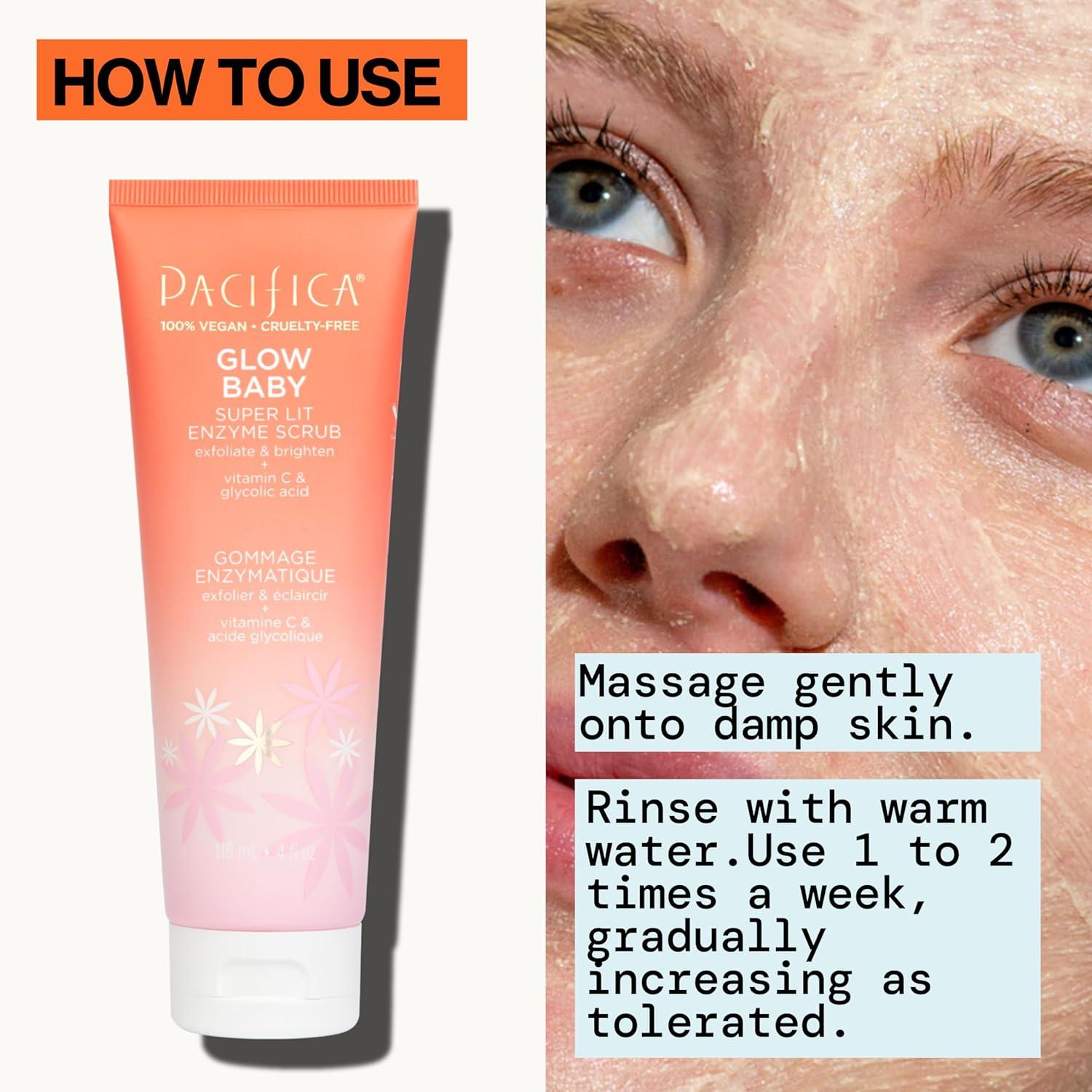 imagePacifica Glow Baby Exfoliating Face Scrub Brightening Enzyme Facial Cleanser w Vitamin C ampamp Glycolic Acid for Radiant Smooth Skin Unclogs Pores ampamp Removes Dead Skin MicrobeadFree Vegan 4 fl oz4 Fl Oz Pack of 1