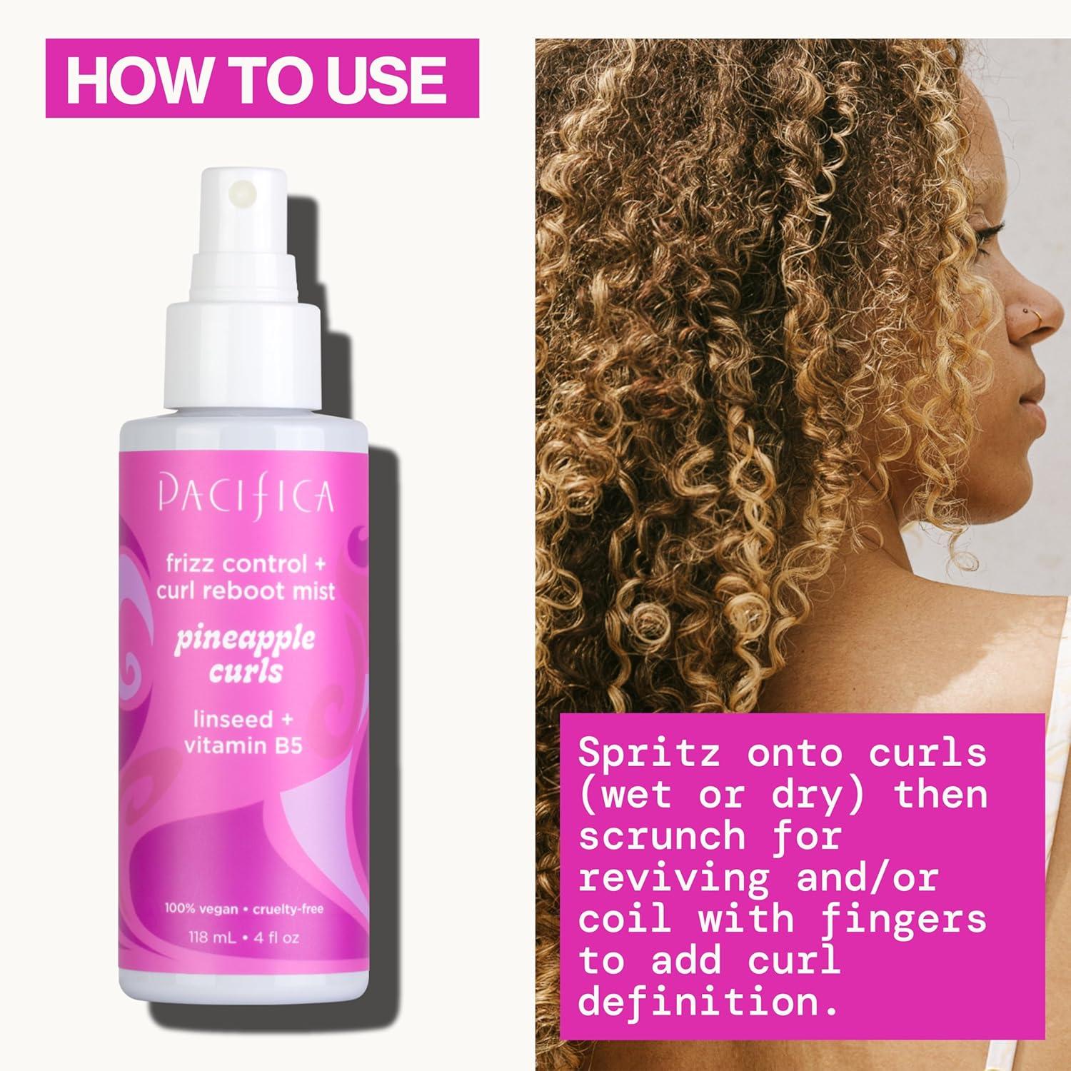 imagePacifica Pineapple Curls Frizz Control Spray 4oz Curl Refresher Mist for Curly ampamp Wavy Hair Hydrating AntiFrizz Day 2 Curl Booster with Pineapple Extract ampamp Vitamin B5 Vegan Dermatologist Tested