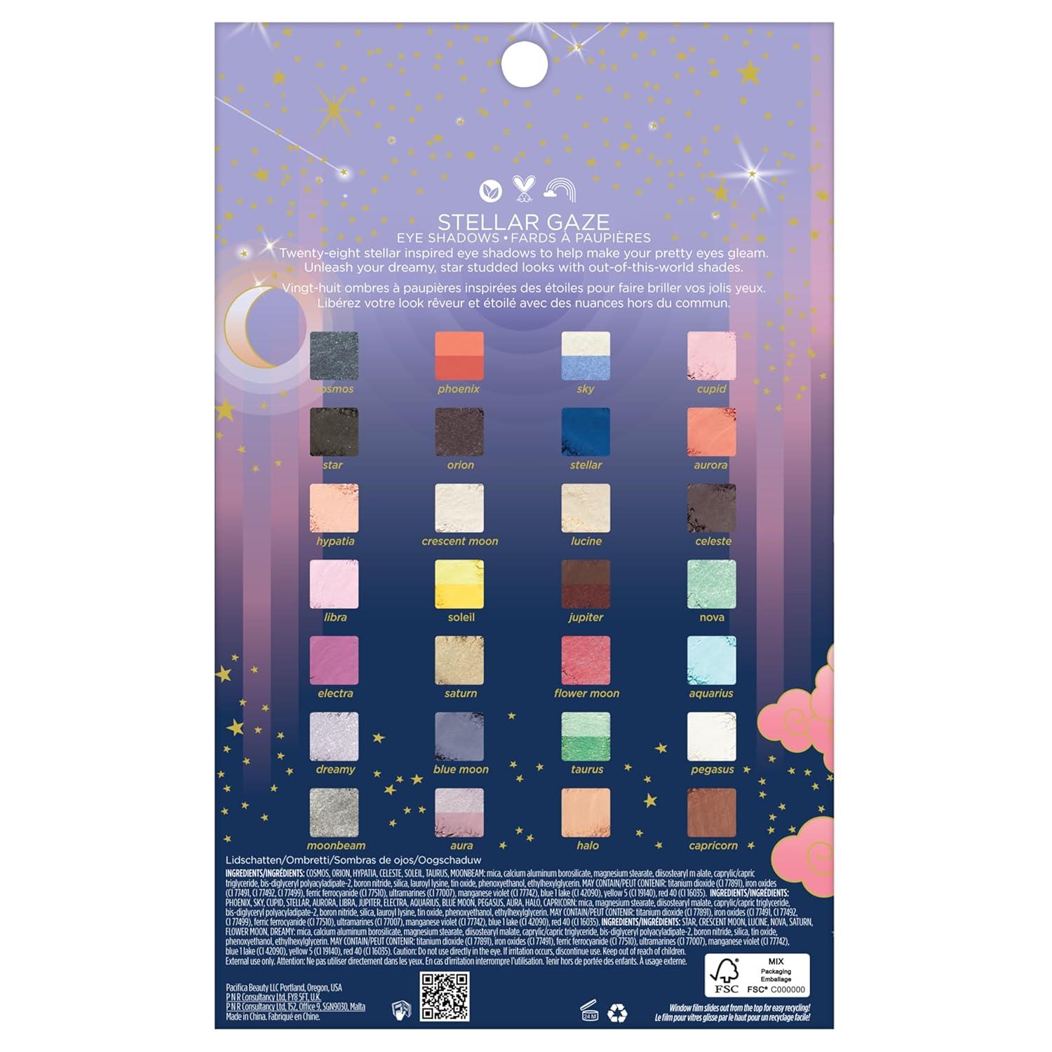 imagePacifica Stellar Gaze Eye Shadow Palette 28 Shades Mineral Eye Shadow Face Makeup Blendable Pigmented Dreamy Pastels Neutrals Matte Shimmer ampamp Glitter Finishes wVitamin E TalcFree Vegan Clean