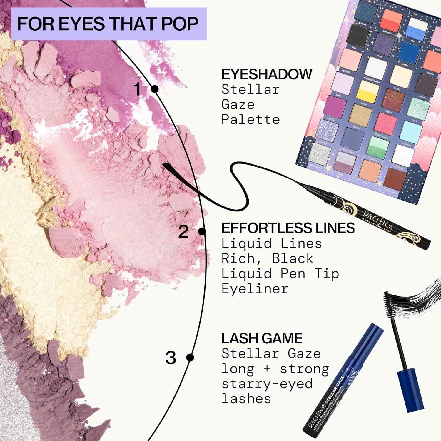 imagePacifica Stellar Gaze Eye Shadow Palette 28 Shades Mineral Eye Shadow Face Makeup Blendable Pigmented Dreamy Pastels Neutrals Matte Shimmer ampamp Glitter Finishes wVitamin E TalcFree Vegan Clean