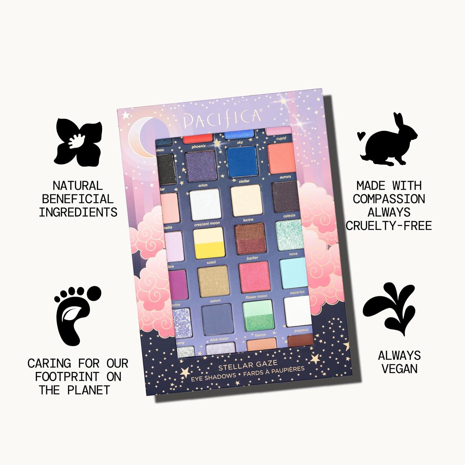 imagePacifica Stellar Gaze Eye Shadow Palette 28 Shades Mineral Eye Shadow Face Makeup Blendable Pigmented Dreamy Pastels Neutrals Matte Shimmer ampamp Glitter Finishes wVitamin E TalcFree Vegan Clean