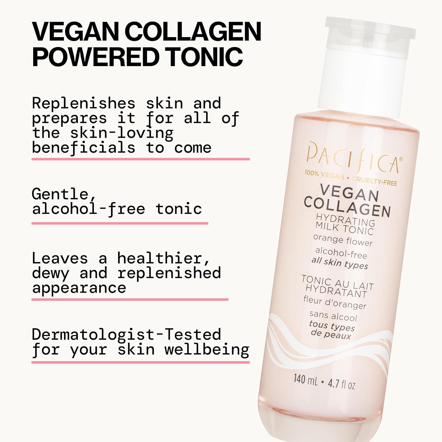 imagePacifica Vegan Collagen Hydrating Milk Tonic AlcoholFree Milky Toner ampamp Essence Moisturizing Vegan Collagen Face Tonic wHyaluronic Acid Chamomile Jasmine All Skin Types Vegan Dermatologist Tested