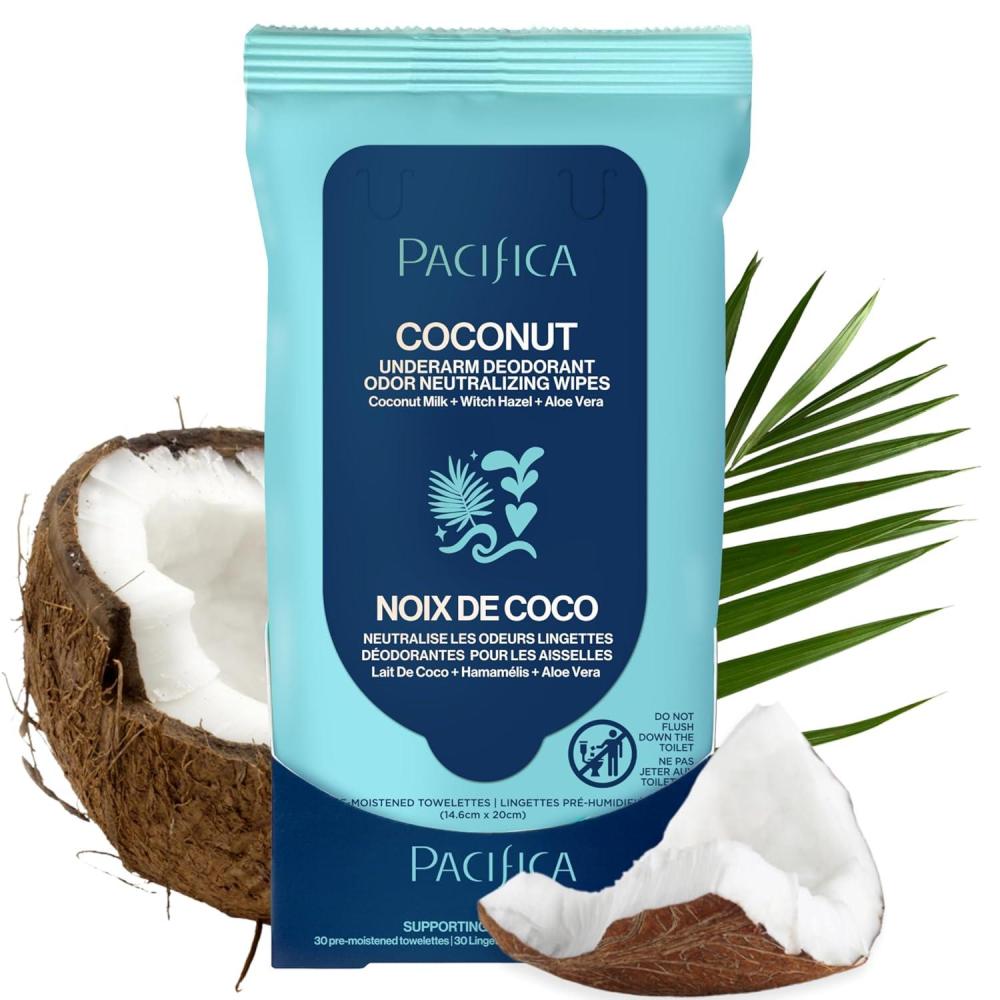 imagePacifica Beauty Coconut Milk ampamp Essential Oils Underarm Deodorant Wipes Helps Remove Odor AluminumFree Vegan ampamp CrueltyFree 30 Wipes 1PackCoconut