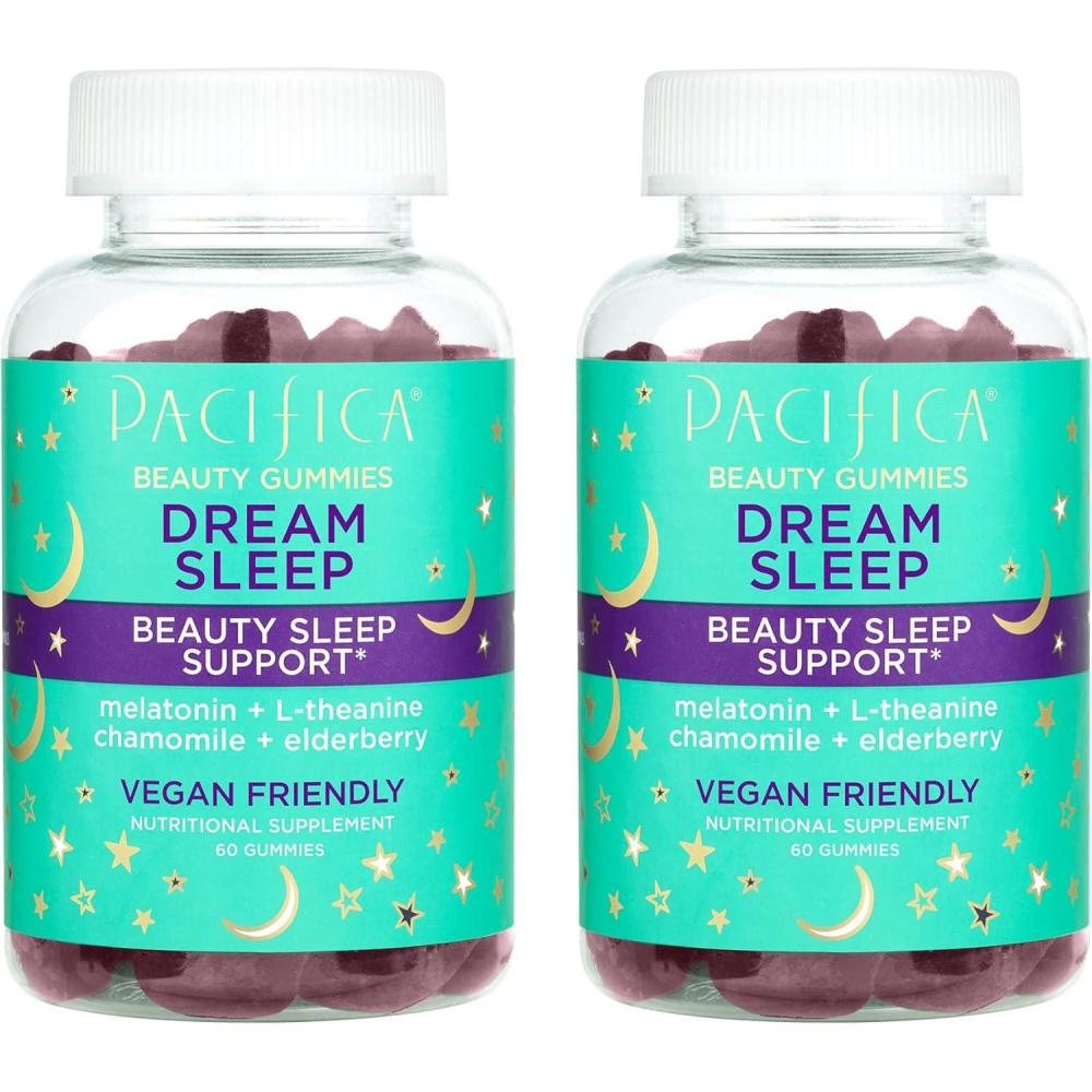 imagePacifica Beauty Dream Sleep Gummies Supplement Wheat Soy Gluten Free Melatonin Ltheanine Chamomile Elderberry Vegan and Cruelty Free Purple 60 Count Pack of 2