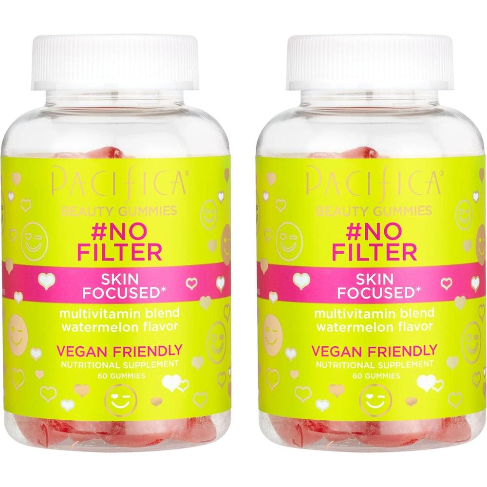 imagePacifica Beauty No Filter Beauty Gummies Supplement for Skin Support Wheat Soy Gluten Free Multivitamin Blend Watermelon Flavor 100 Vegan and No Cruelty 120 Count