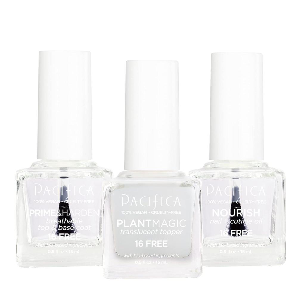 imagePacifica Beauty Plant Magic Nail Treatment Set Base ampamp Matte Top Coat Cuticle Oil 16Free NonToxic Formula Clean Nail Polish Vegan Brush Cruelty Free Clear 3 Count