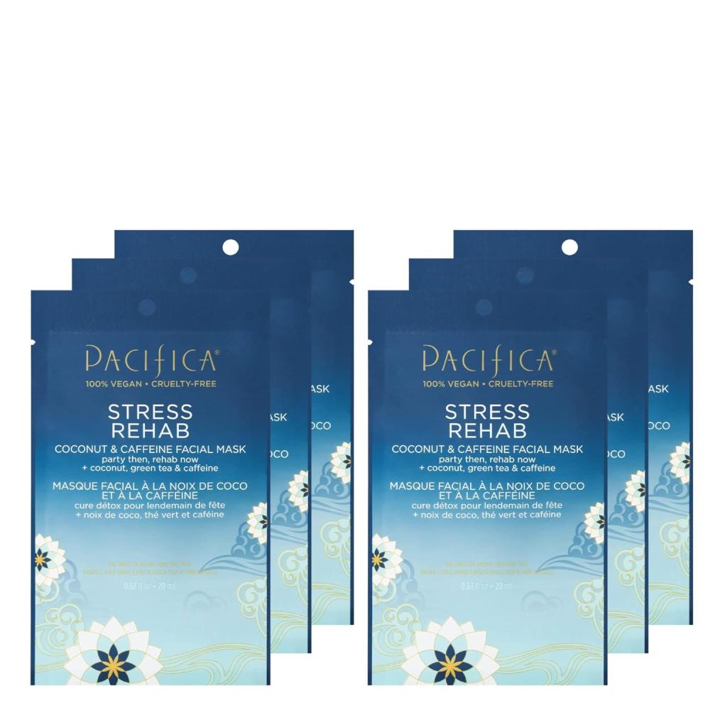 imagePacifica Beauty Skin Rehab Coconut and Caffeine Facial Mask Skincare Green Tea Puffiness Face Mask Sheet Mask Face Care All Skin Types Vegan 6 Sheets1 Count Pack of 6