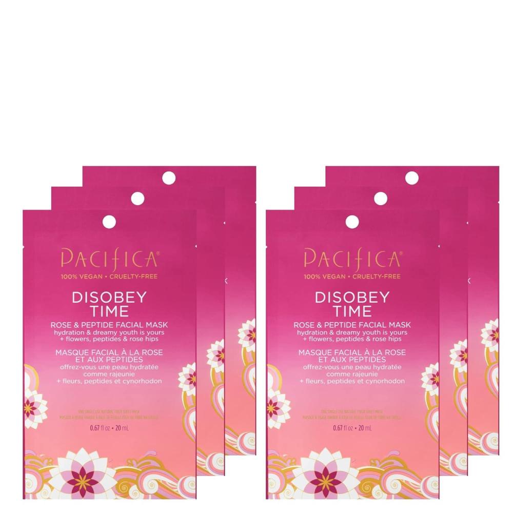 imagePacifica Disobey Time Rose ampamp Peptide Facial Sheet Mask 12PACK Hydrating AntiAging Mask for Fine Lines ampamp Dry Skin Infused wHyaluronic Acid ampamp Chamomile Vegan ampamp CrueltyFree Dermatologist Tested1 Count Pack of 6