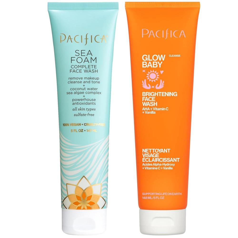 imagePacifica Face Wash Duo Glow Baby Vitamin C Brightening Cleanser Sea Foam Gentle Cleanser Daily Exfoliating Face Wash Set for All Skin Types SulfateFree Vegan