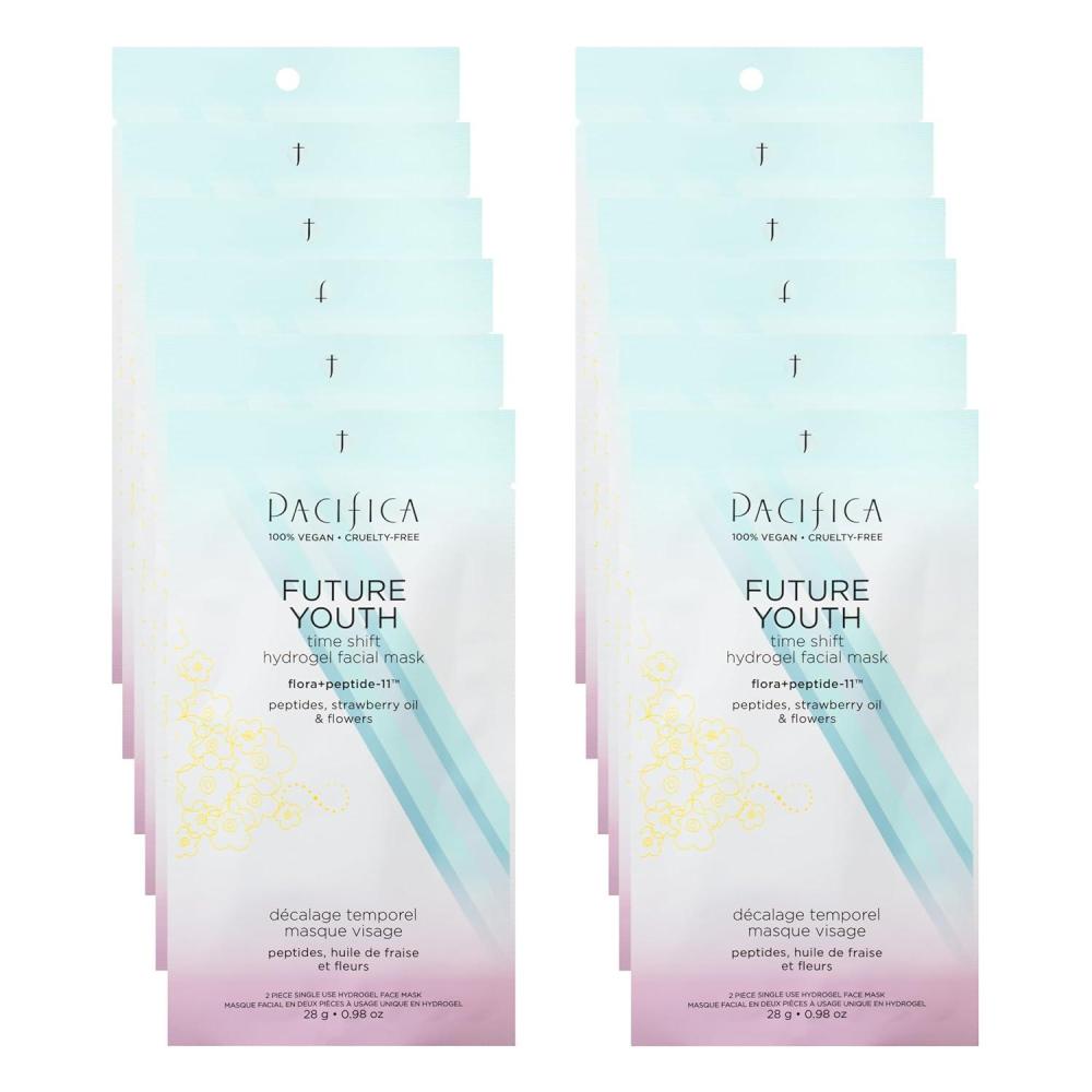 imagePacifica Future Youth Time Shift Hydrogel Facial Mask  6PACK  MultiPeptide AntiAging Sheet Mask for Firming ampamp Plumping UltraHydrating SerumInfused Mask for Face ampamp Neck 100 Vegan2 Count Pack of 12
