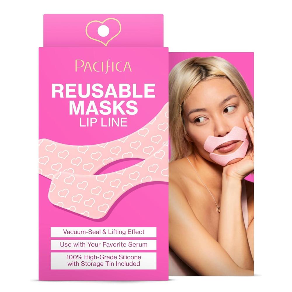 imagePacifica Reusable Mask  Under Eye Mask Silicone Face Mask for Fine Lines ampamp Dark Circles Pair with Serum Storage Tin Included Vegan ampamp CrueltyFree 2 Pieces1 Count Pack of 1