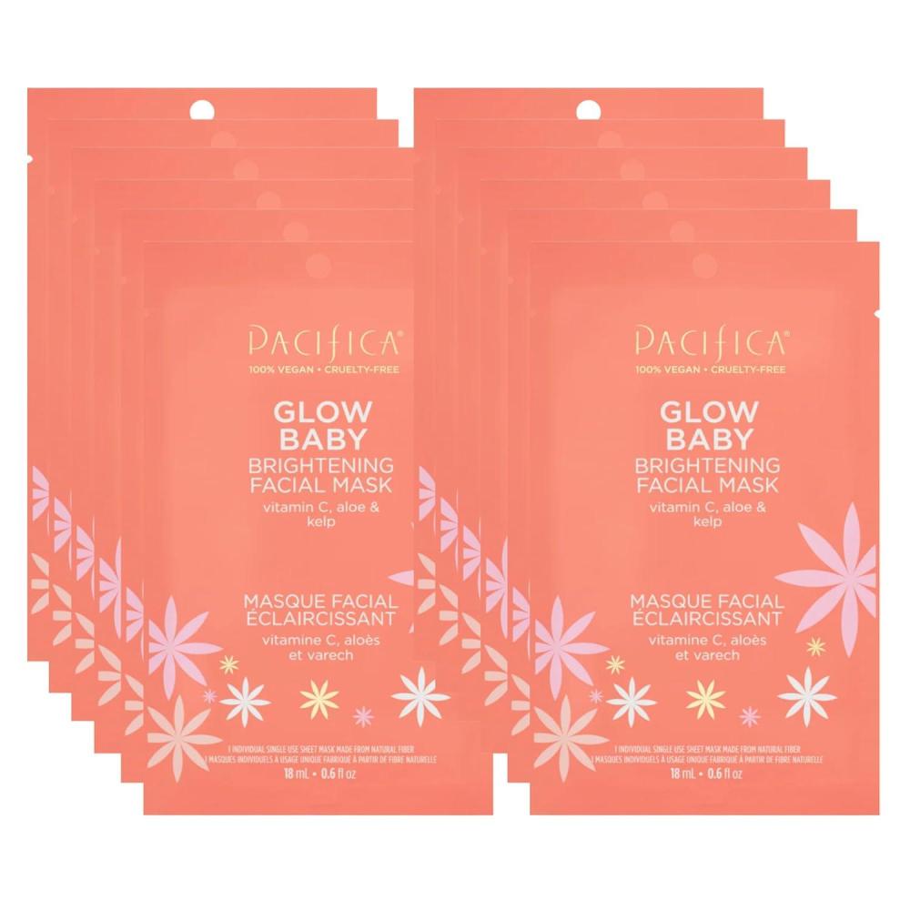 imagePacifica Sheet Face Mask 6 Pack Glow Baby Brightening Facial Mask wVitamin C Aloe ampamp Kelp Cooling Mask for Dark Spots ampamp Fine Lines Clean Beauty Vegan ampamp CrueltyFree Dermatologist Tested1 Count Pack of 12