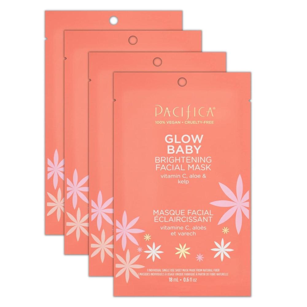 imagePacifica Sheet Face Mask 6 Pack Glow Baby Brightening Facial Mask wVitamin C Aloe ampamp Kelp Cooling Mask for Dark Spots ampamp Fine Lines Clean Beauty Vegan ampamp CrueltyFree Dermatologist Tested1 Count Pack of 4