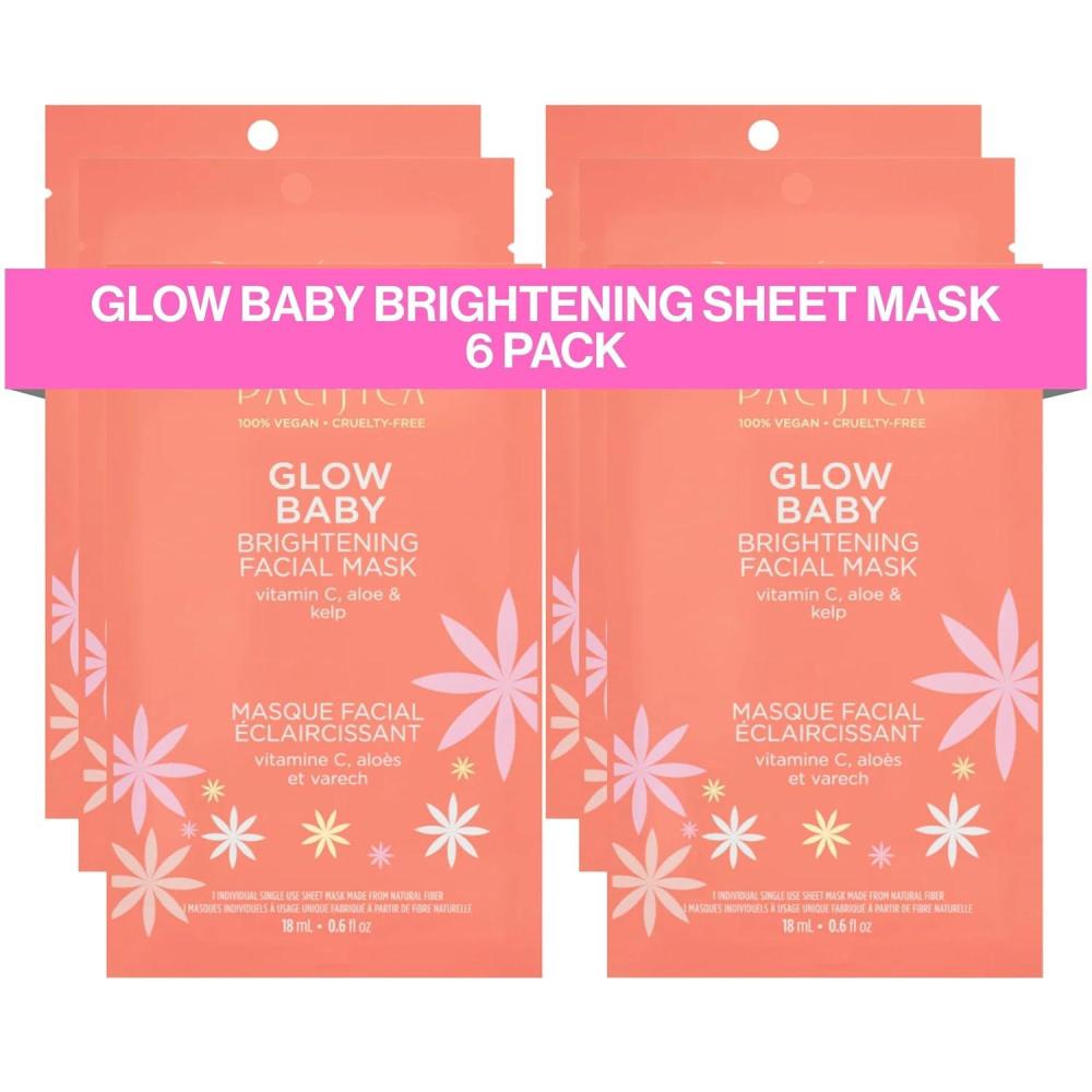 imagePacifica Sheet Face Mask 6 Pack Glow Baby Brightening Facial Mask wVitamin C Aloe ampamp Kelp Cooling Mask for Dark Spots ampamp Fine Lines Clean Beauty Vegan ampamp CrueltyFree Dermatologist Tested1 Count Pack of 6