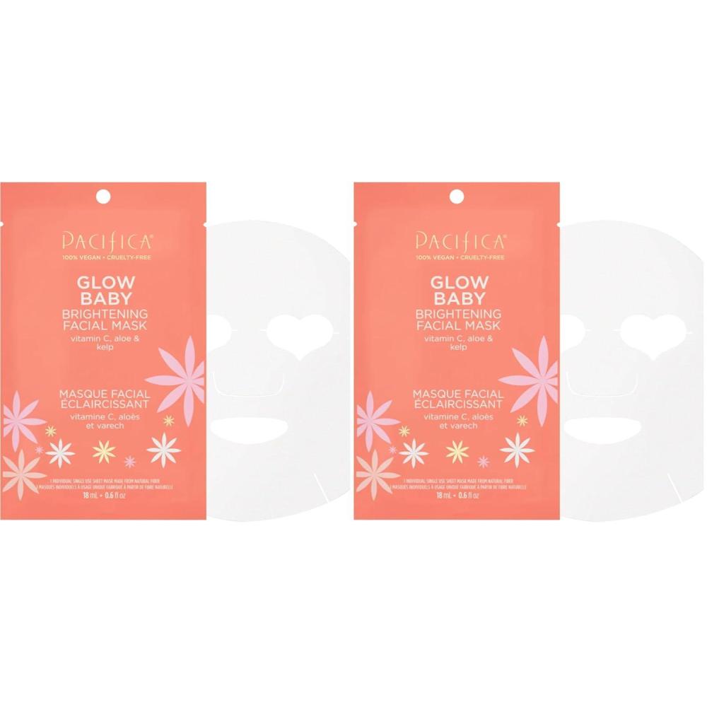 imagePacifica Sheet Face Mask 6 Pack Glow Baby Brightening Facial Mask wVitamin C Aloe ampamp Kelp Cooling Mask for Dark Spots ampamp Fine Lines Clean Beauty Vegan ampamp CrueltyFree Dermatologist Tested1 Count Pack of 2