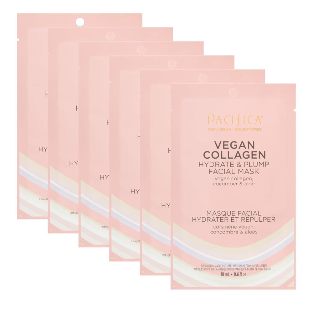 imagePacifica Sheet Face Mask  Vegan Collagen Hydrate ampamp Plump with Cucumber ampamp Aloe  Moisturizing Mask for Dry ampamp Aging Skin  Clean Beauty Vegan ampamp CrueltyFree Dermatologist Tested1 Count Pack of 6