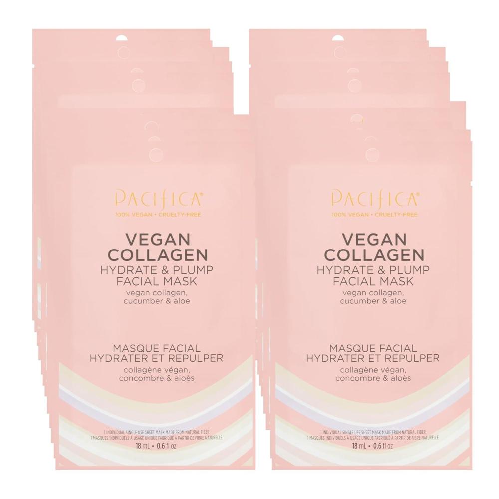 imagePacifica Sheet Face Mask Vegan Collagen Hydrate ampamp Plump with Cucumber ampamp Aloe Moisturizing Mask for Dry ampamp Aging Skin Clean Beauty Vegan ampamp CrueltyFree Dermatologist Tested1 Count Pack of 12
