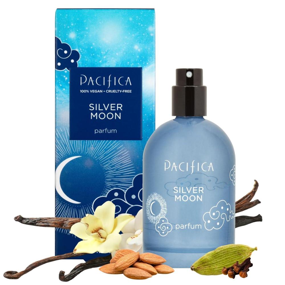 imagePacifica Tahitian Gardenia Perfume Spray 1oz Tropical Floral Fragrance with Gardenia Bloom Jasmine ampamp Sweet Orange Warm Vanilla Coconut Notes Vegan ampamp CrueltyFree Clean Perfume for WomenSilver Moon Warm Vanilla Almond