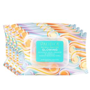 Pacifica Beauty | Glowing Makeup Remover Wipes | Gycolic Acid, Coconut Water, Aloe Infused | Daily Cleansing + Exfoliating | Clean Skin Care | Plant Fiber Facial Towelettes | 4 Count | Vegan(120 Count (Pack of 4))