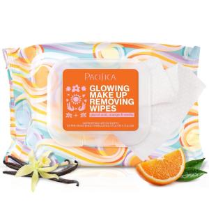 Pacifica Beauty | Glowing Makeup Remover Wipes | Gycolic Acid, Coconut Water, Aloe Infused | Daily Cleansing + Exfoliating | Clean Skin Care | Plant Fiber Facial Towelettes | 4 Count | Vegan(30 Count (Pack of 1))