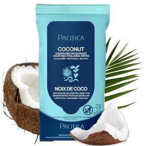 Pacifica Beauty Coconut Milk & Essential Oils Underarm Deodorant Wipes, Helps Remove Odor, Aluminum-Free, Vegan & Cruelty-Free, 30 Wipes (1-Pack)(Coconut)