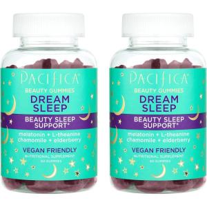 Pacifica Beauty Dream Sleep Gummies Supplement, Wheat, Soy + Gluten Free, Melatonin, L-theanine, Chamomile + Elderberry, Vegan and Cruelty Free, Purple, 60 Count, Pack of 2