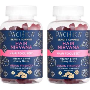 Pacifica Beauty Nirvana Gummies Supplement for Hair Support, Wheat, Soy + Gluten Free, Vitamin E, C, Biotin, Vegan & Cruelty Free, Red, Cherry, 60 Count, Pack of 2