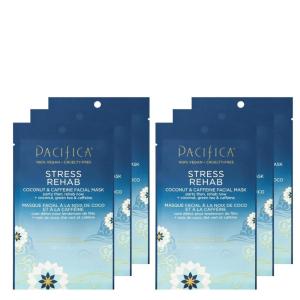 Pacifica Beauty Skin Rehab Coconut and Caffeine Facial Mask, Skincare, Green Tea, Puffiness, Face Mask, Sheet Mask, Face Care, All Skin Types, Vegan (6 Sheets)(1 Count (Pack of 6))