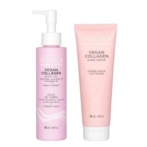 Pacifica Beauty Vegan Collagen Hand Cream and Body Oil with Pump Set, Bath and Body, Shea Butter, Cocoa Butter, Body Massage Oil, For Dry Skin, Skin Care, Body Care, 4 fl oz Each (Set of 2)(Body Oil & Hand Cream Set)