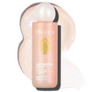 Pacifica Bronzing Body Oil – Crystal Bronze Shimmering Oil for Natural Sun-Kissed Glow, Hydrating Body Illuminator, Vanilla Coconut Scent, Vegan & Cruelty-Free, Clean Beauty, 4 fl oz(High Vibration Rose Quartz)