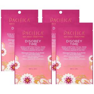 Pacifica Disobey Time Rose & Peptide Facial Sheet Mask 12-PACK Hydrating Anti-Aging Mask for Fine Lines & Dry Skin Infused w/Hyaluronic Acid & Chamomile Vegan & Cruelty-Free Dermatologist Tested(1 Count (Pack of 4))