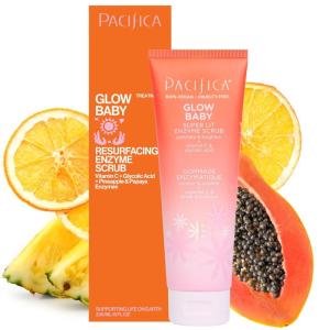 Pacifica Glow Baby Exfoliating Face Scrub, Brightening Enzyme Facial Cleanser w/ Vitamin C & Glycolic Acid for Radiant Smooth Skin, Unclogs Pores & Removes Dead Skin, Microbead-Free Vegan (4 fl oz)(4 Fl Oz (Pack of 1))