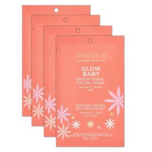 Pacifica Sheet Face Mask – 6 Pack – Glow Baby Brightening Facial Mask w/Vitamin C, Aloe & Kelp – Cooling Mask for Dark Spots & Fine Lines – Clean Beauty Vegan & Cruelty-Free Dermatologist Tested(1 Count (Pack of 4))