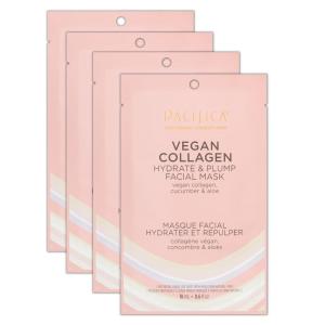 Pacifica Sheet Face Mask – Vegan Collagen Hydrate & Plump with Cucumber & Aloe – Moisturizing Mask for Dry & Aging Skin – Clean Beauty Vegan & Cruelty-Free Dermatologist Tested(1 Count (Pack of 4))