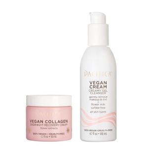 Pacifica Vegan Collagen Cleanser + Overnight Cream Set of 2 – Creamy Gel Face Wash & Rich Night Lotion Recovery Cream Gently Cleanses Deeply Hydrates & Renews, Anti-Aging No Sulfates or Parabens Clean(Face Wash + Overnight Moisturizer)