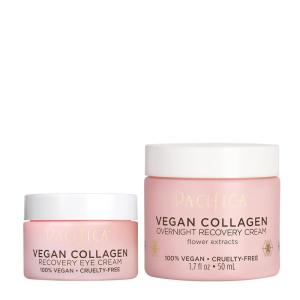 Pacifica Vegan Collagen Cleanser + Overnight Cream Set of 2 – Creamy Gel Face Wash & Rich Night Lotion Recovery Cream Gently Cleanses Deeply Hydrates & Renews, Anti-Aging No Sulfates or Parabens Clean(Face Cream + Eye Cream Set)
