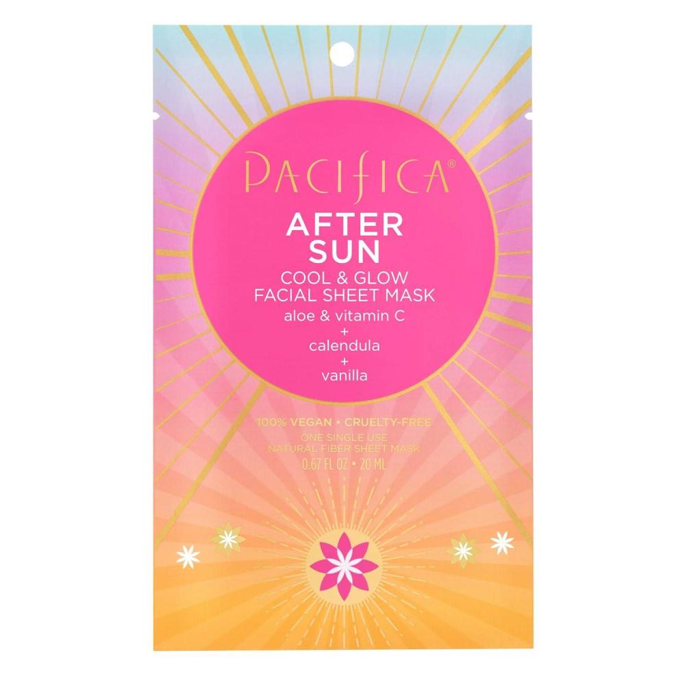 image:imagePacifica Beauty After Sun Cool amp Glow Chest Area Sheet Mask Aloe Vera Calendula Vitamin C Vanilla Cooling Mask Suncare Skincare Sun Burn Relief VeganFacial Sheet Mask