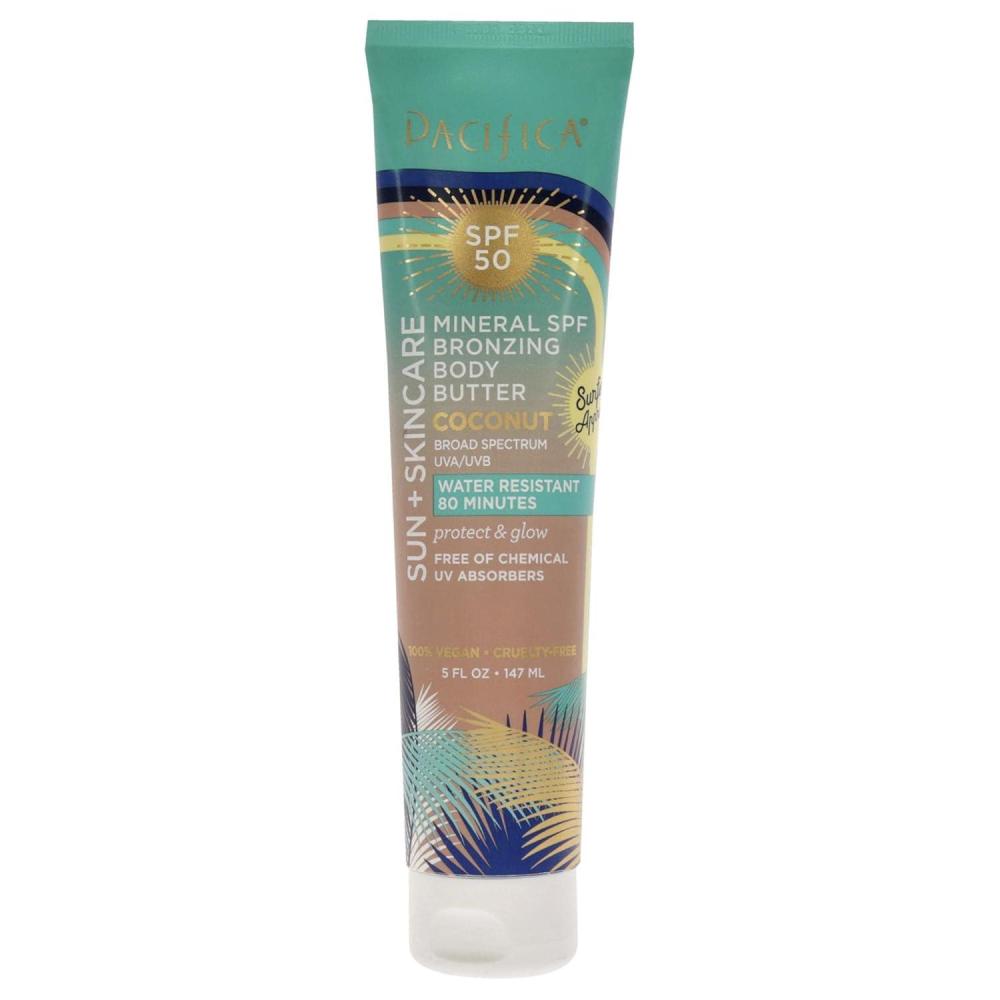 image:imagePacifica Beauty Suncare Skincare Mineral SPF 50 Bronzing Body Butter Shea Butter Coconut Zinc Oxide UVAUVB Protection Water Resistant Vegan