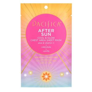 Pacifica Beauty, After Sun Cool & Glow Chest Area Sheet Mask, Aloe Vera, Calendula, Vitamin C, Vanilla, Cooling Mask, Suncare + Skincare, Sun Burn Relief, Vegan(Chest Area Sheet Mask)