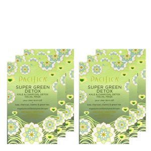 Pacifica Beauty Super Green Detox Kale & Charcoal Facial Sheet Mask, For All Skin Types, 6 Count
